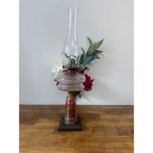 Vintage Uranium Glass Oil Lamp Green Glow Pressed Glass Victorian Style UV Decor